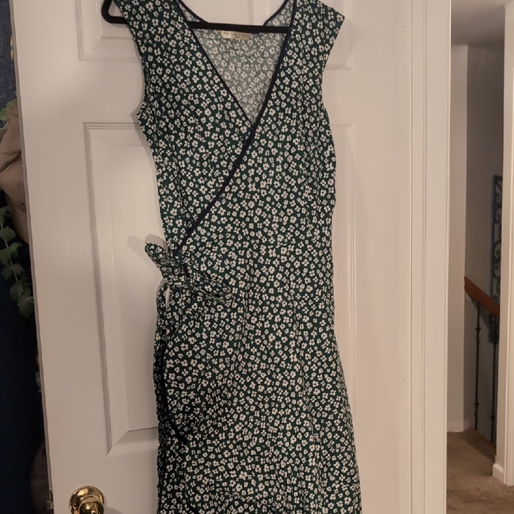 eShakti Green and White Floral Wrap Midi Dress